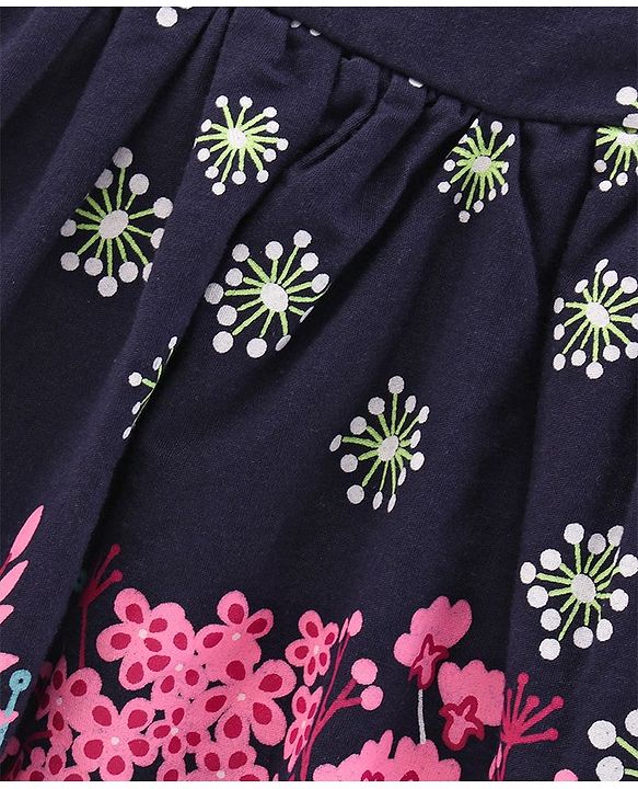 Babyhug Half Sleeves 100% Cotton Short Sleeves Woven Frock Floral Print - Navy Blue