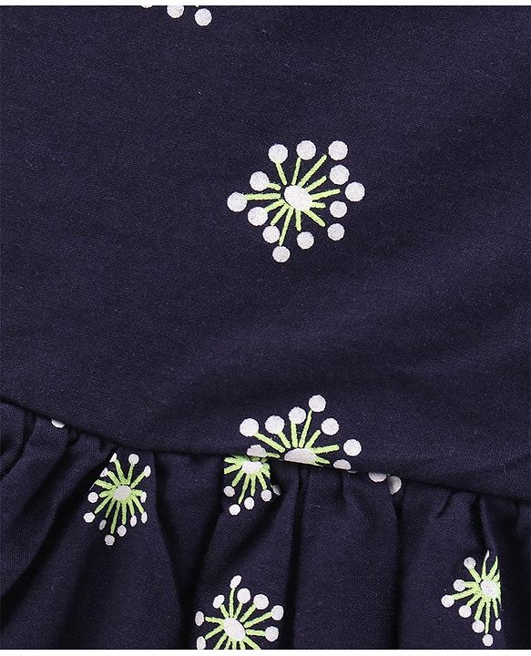 Babyhug Half Sleeves 100% Cotton Short Sleeves Woven Frock Floral Print - Navy Blue
