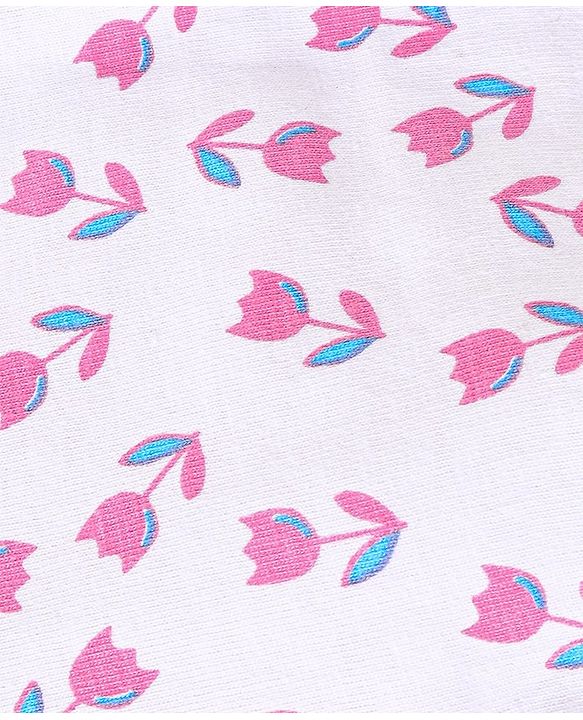 Babyhug 100%Cotton Short Sleeves Frock Floral Print - White Pink