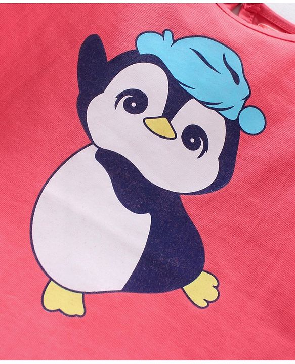 Babyhug Full Sleeves Top Penguin Print - Pink