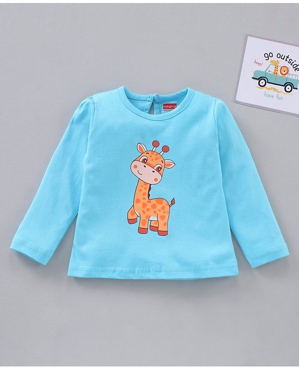 Babyhug Cotton Full Sleeves Tee Giraffe Graphic - Light Blue