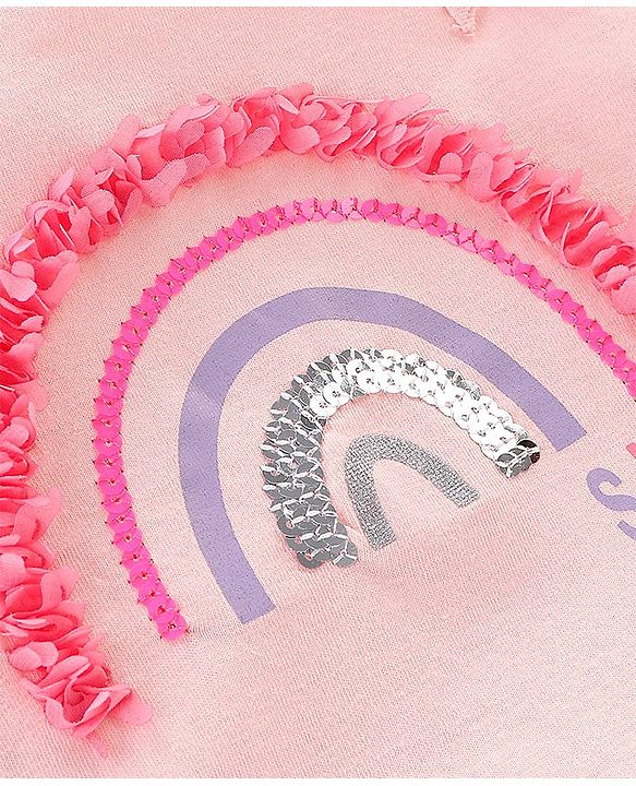 Babyhug 100% Cotton Full Sleeves T-Shirt Sequin Embroidery & Frill Detailing - Pink