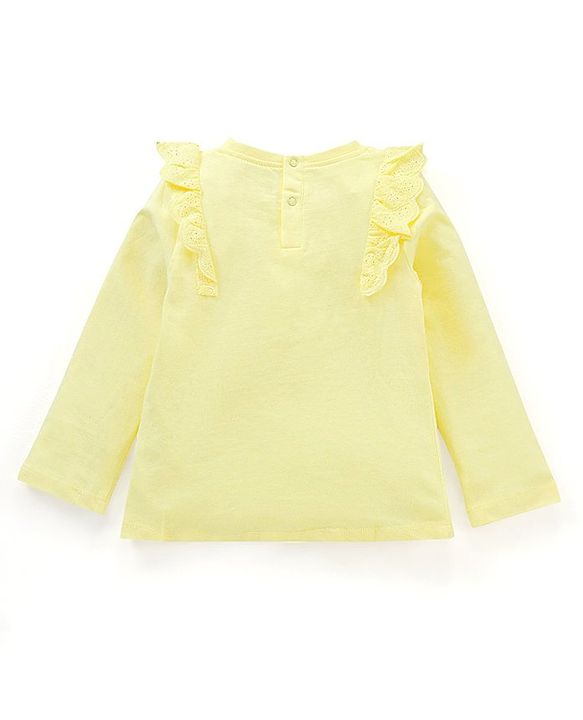 Babyhug Full Sleeves Top with Floral Graphics & Frill Detailing - Yellow