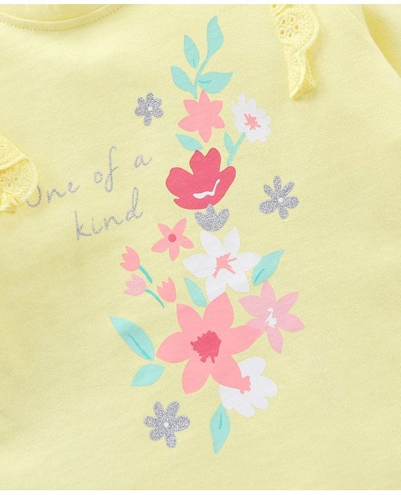 Babyhug Full Sleeves Top with Floral Graphics & Frill Detailing - Yellow