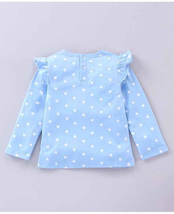 Babyhug Cotton Knit Full Sleeves Top Heart Print - Blue