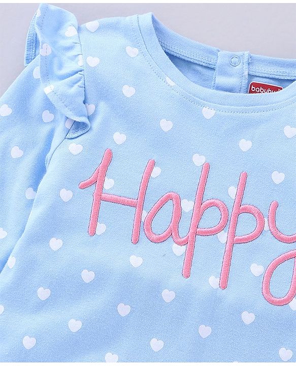 Babyhug Cotton Knit Full Sleeves Top Heart Print - Blue