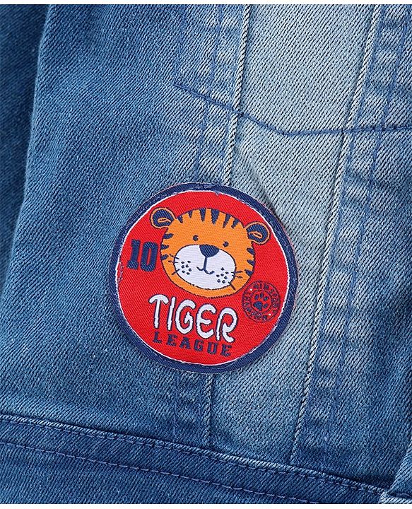 Babyhug Full Sleeves Washed Denim Jacket With Patch Work - Medium Blue