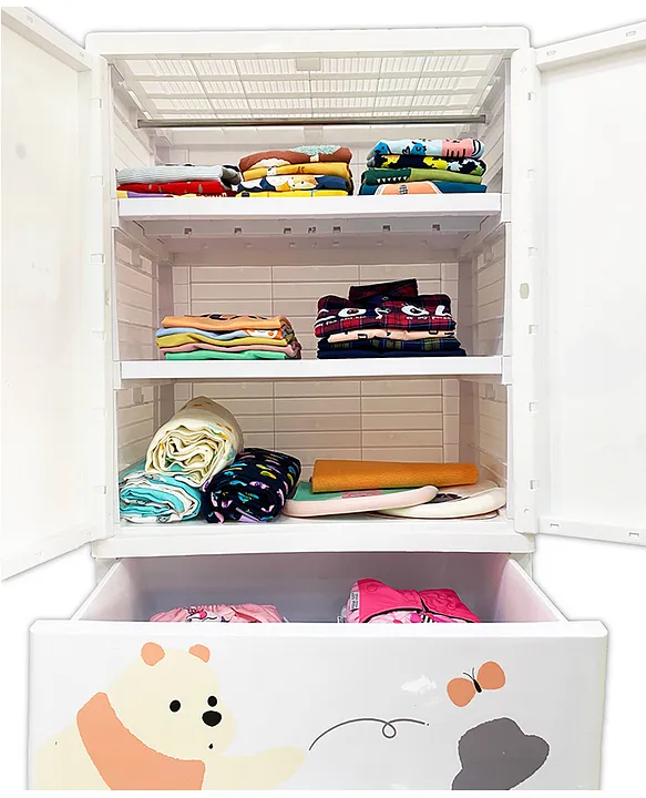 Polka Tots Kids Wardrobe Storage Convertible Collapsible Almirah Plastic Closet For Clothes With Hanging Drawer Pooh White Online in India Buy at Best Price from FirstCry 11761071