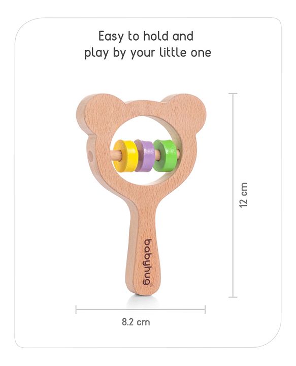 Babyhug Wooden Teething Rattle Toy - Pack of 3 | Safe Wooden Teethers & Rattles For Babies | Eco-Friendly & Helps Soothe Teething Pain While Improving Grip Skills | Multicolor | BIS Certified