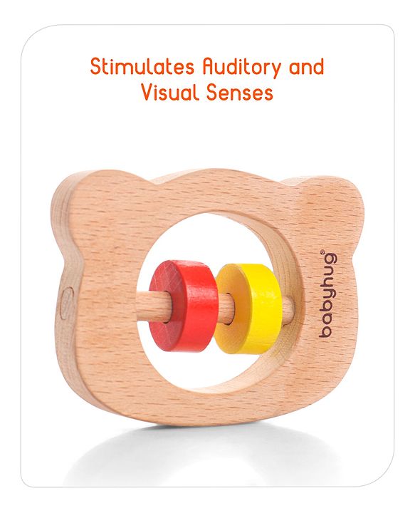 Babyhug Wooden Teething Rattle Toy - Pack of 3 | Safe Wooden Teethers & Rattles For Babies | Eco-Friendly & Helps Soothe Teething Pain While Improving Grip Skills | Multicolor | BIS Certified