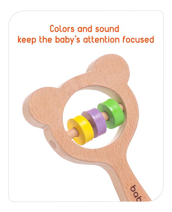 Babyhug Wooden Teething Rattle Toy - Pack of 3 | Safe Wooden Teethers & Rattles For Babies | Eco-Friendly & Helps Soothe Teething Pain While Improving Grip Skills | Multicolor | BIS Certified