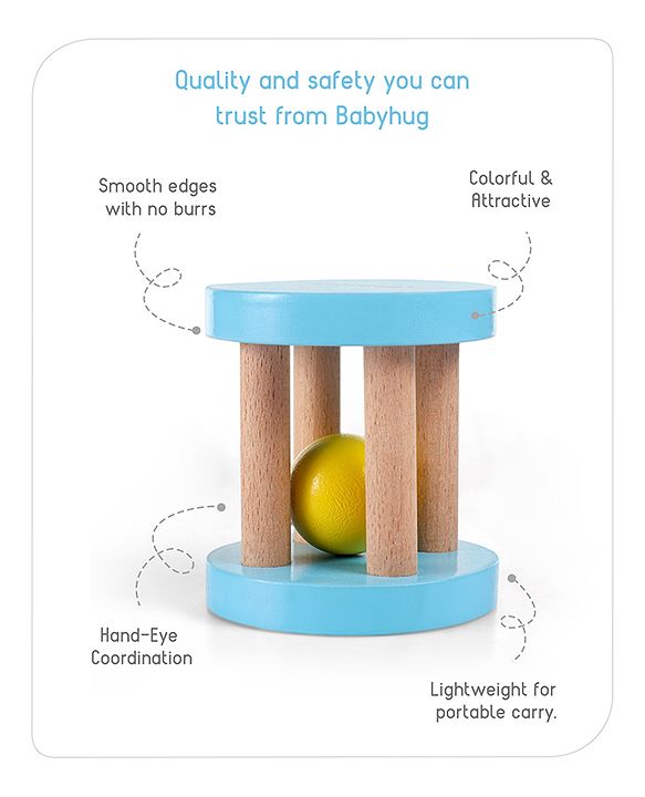 Babyhug Wooden Rolling Rattle Toy - Multicolour