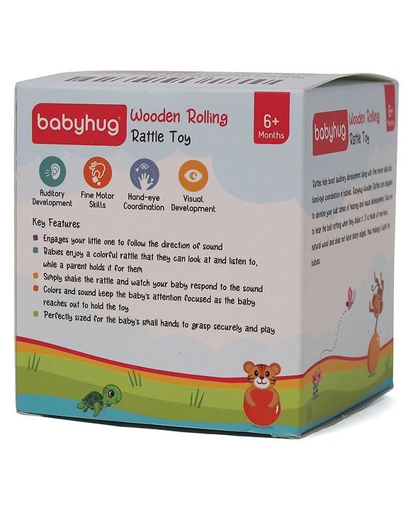 Babyhug Wooden Rolling Rattle Toy - Multicolour