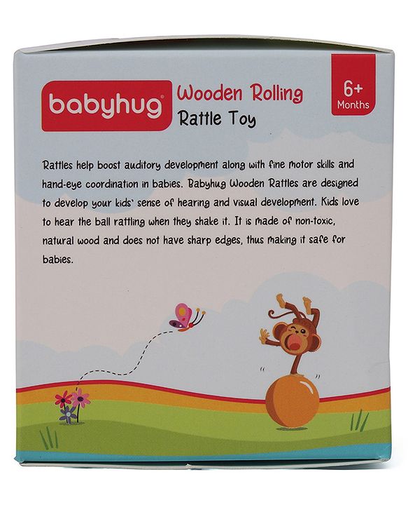 Babyhug Wooden Rolling Rattle Toy - Multicolour