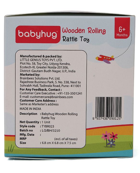 Babyhug Wooden Rolling Rattle Toy - Multicolour