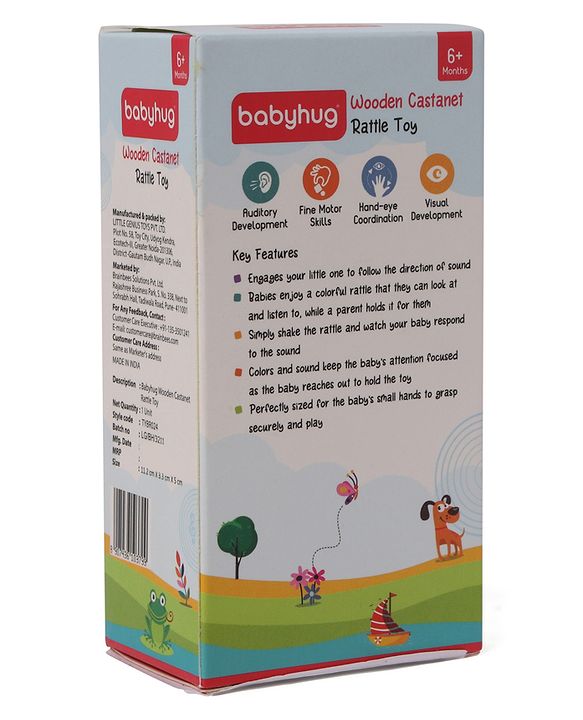Babyhug Wooden Castanet Rattle Toy - Multicolour