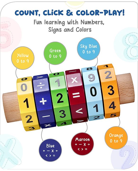 Babyhug Montessori Wooden Maths Calculator - Multicolor | Educational Learning Toy with Beads & Counting Frame | Helps Kids Learn Numbers, Addition, Subtraction & Problem Solving | BIS Certified