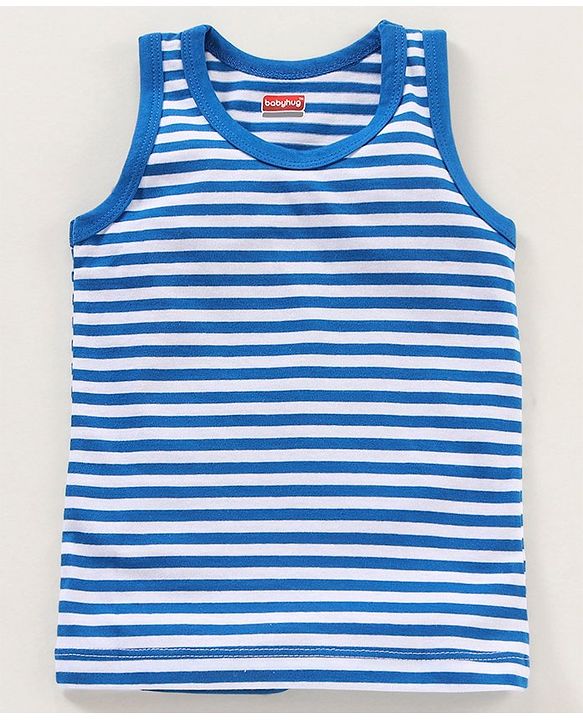 Babyhug 100% Cotton Sleeveless Sando Vest Stripes  - Blue White
