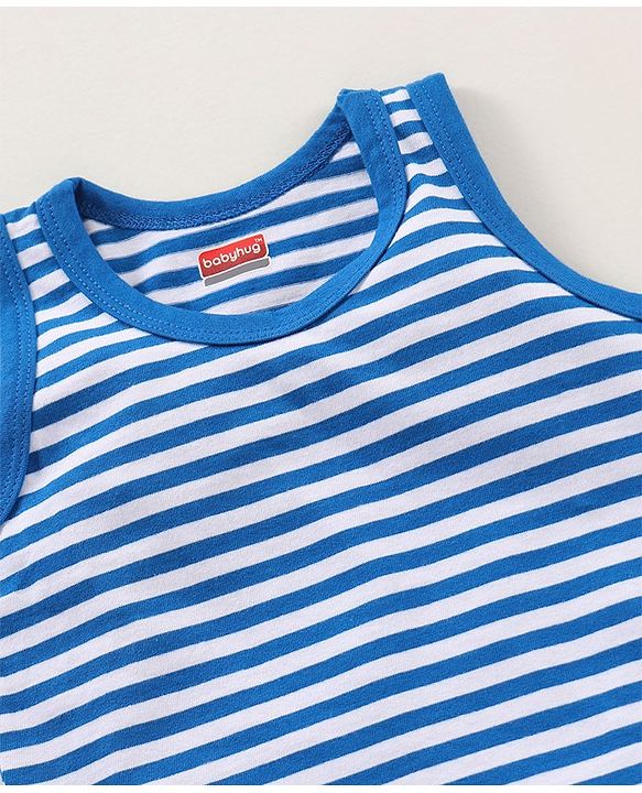 Babyhug 100% Cotton Sleeveless Sando Vest Stripes  - Blue White