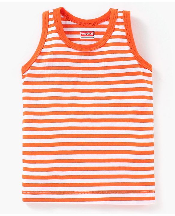 Babyhug 100% Cotton Knit Sleeveless Striped Sando Vest - Orange