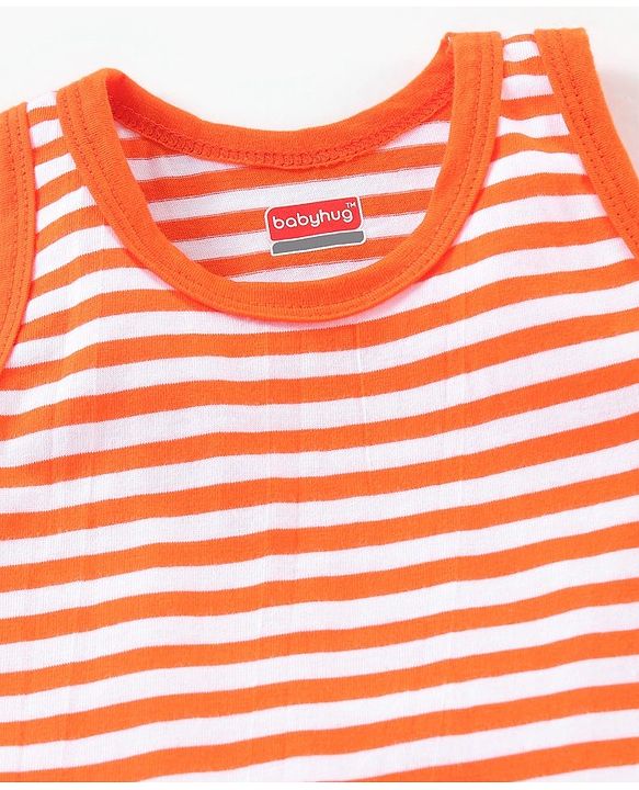 Babyhug 100% Cotton Knit Sleeveless Striped Sando Vest - Orange