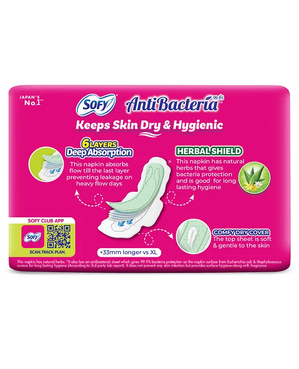 Sofy Antibacteria Sanitary Napkin With Wings (Xl+) 15 Pads
