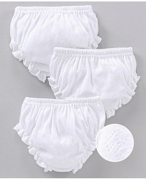 Babyhug 100% Cotton Premium Pointelle Fabric Panties Pack Of 3 - White