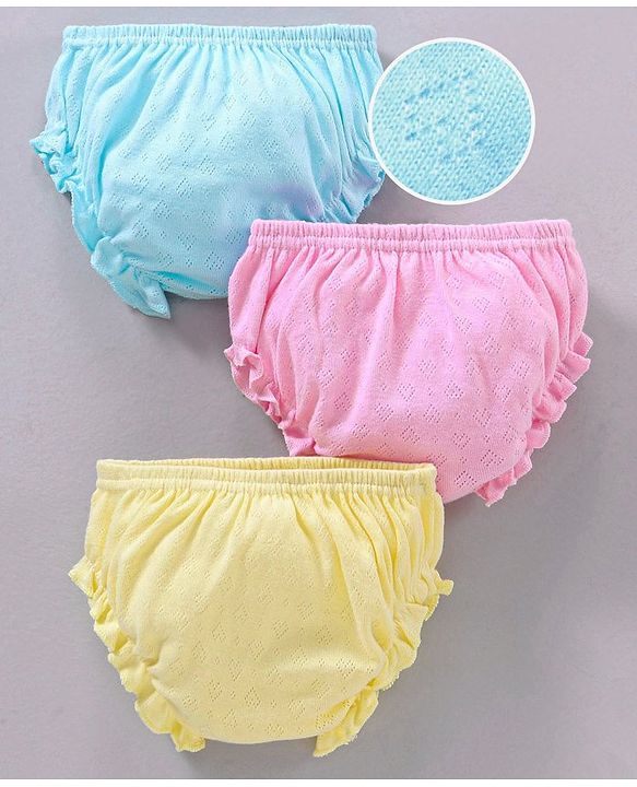 Babyhug 100% Cotton Panties Solid Pack of 3 - Blue Pink Yellow