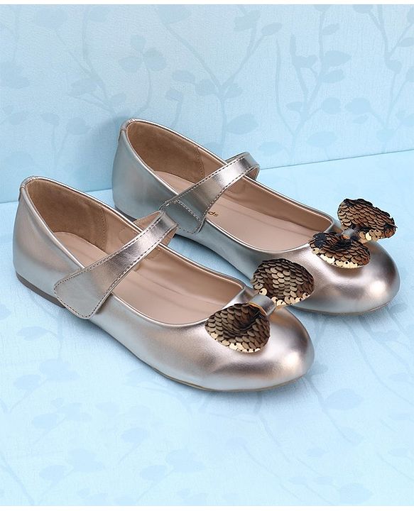 Pine Kids Bellies With Velcro Closure & Bow Applique - Gold