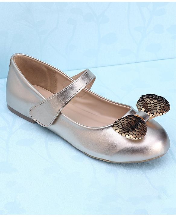 Pine Kids Bellies With Velcro Closure & Bow Applique - Gold
