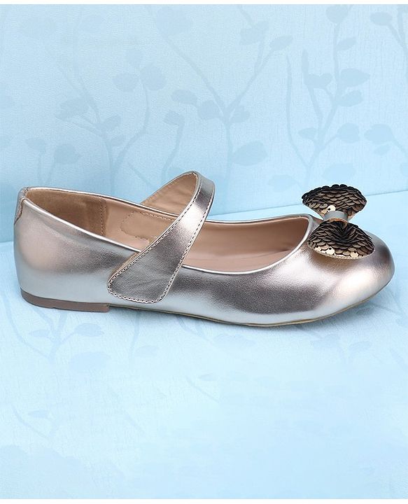 Pine Kids Bellies With Velcro Closure & Bow Applique - Gold