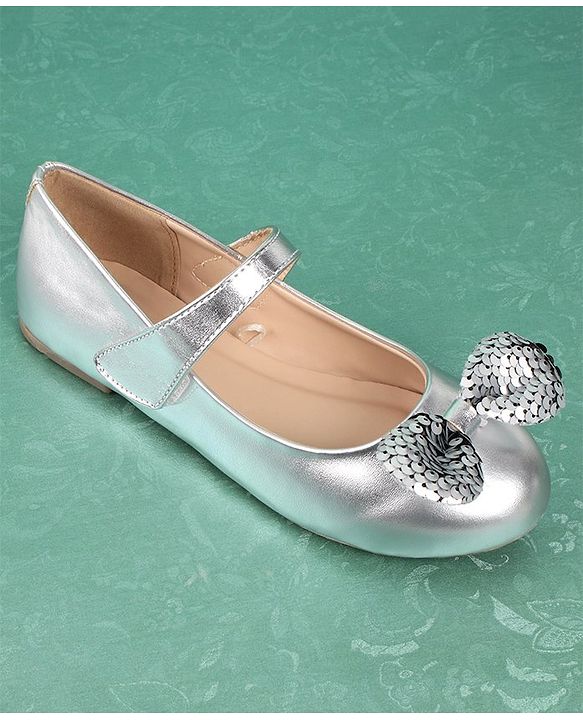 Pine Kids Bellies With Velcro Closure & Bow Applique - Silver