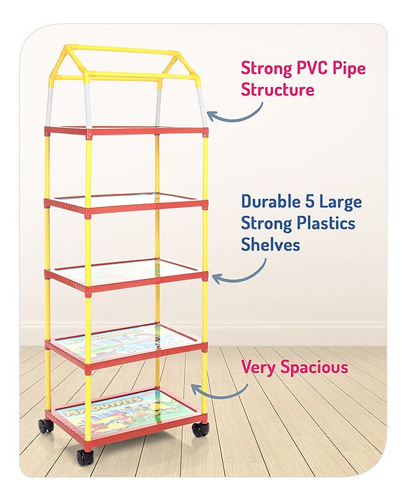 Babyhug Foldable 5 Shelf Almirah With Wheels Baby Car Theme - Red