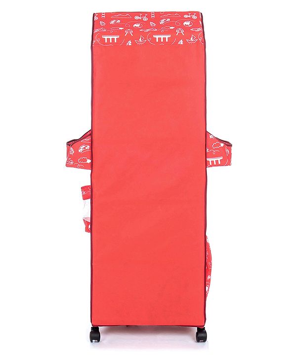 Babyhug Foldable 5 Shelf Almirah With Wheels Baby Car Theme - Red