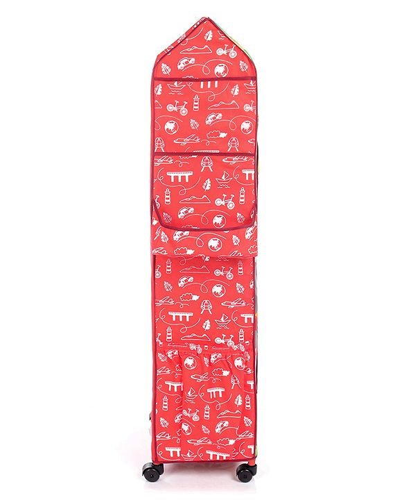 Babyhug Foldable 5 Shelf Almirah With Wheels Baby Car Theme - Red