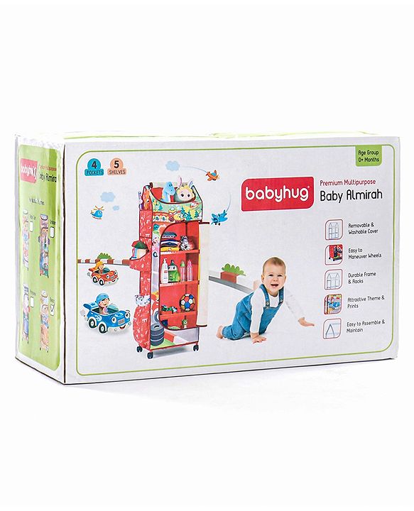Babyhug Foldable 5 Shelf Almirah With Wheels Baby Car Theme - Red