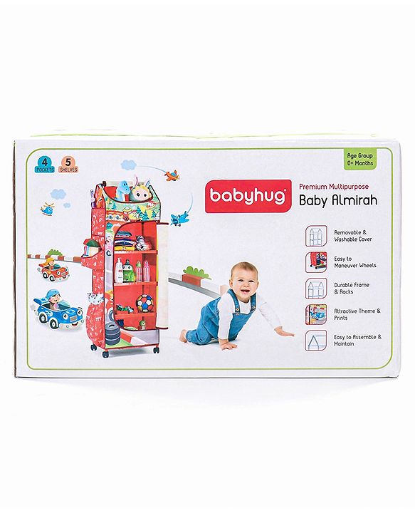 Babyhug Foldable 5 Shelf Almirah With Wheels Baby Car Theme - Red