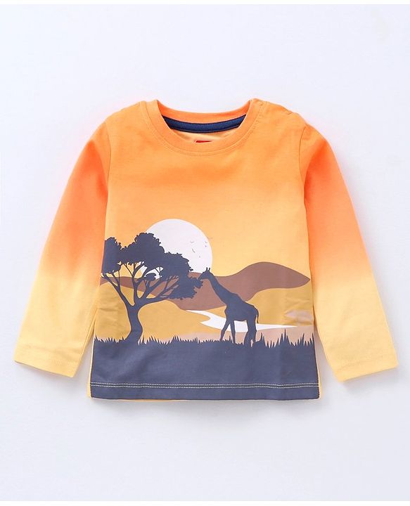 Babyhug Cotton Knit Full Sleeves Sweatshirt & Lounge Pant Set Scenery Print - Orange Blue
