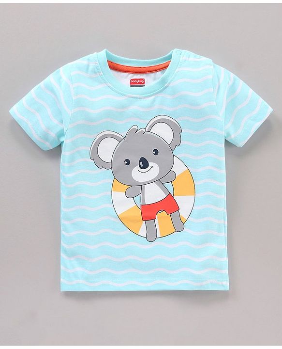 Babyhug Cotton Knit to Knit Half Sleeves Koala Bear Printed Tee & Shorts Set - Light Blue
