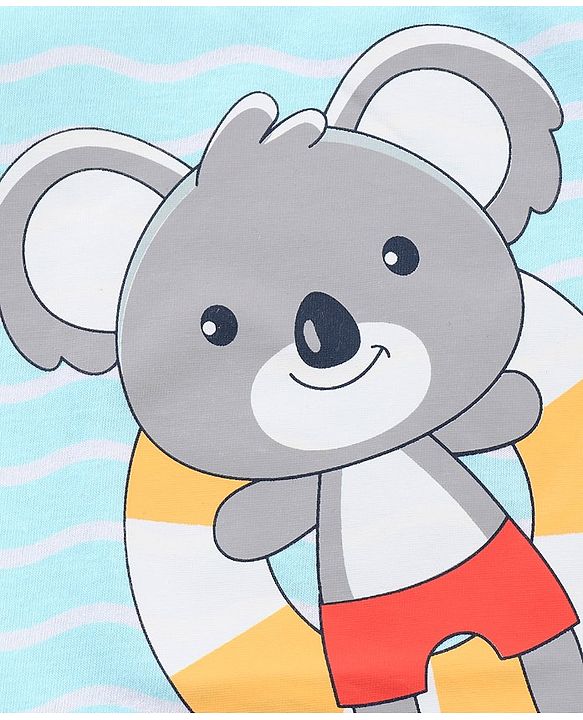 Babyhug Cotton Knit to Knit Half Sleeves Koala Bear Printed Tee & Shorts Set - Light Blue