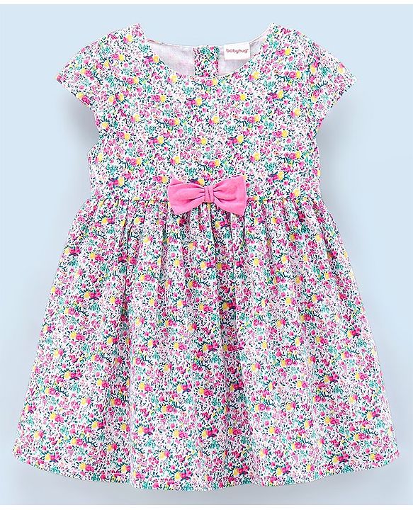 Babyhug 100% Cotton Frock With Full Sleeves Shrug Floral Print - White