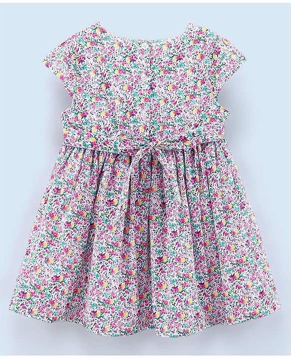 Babyhug 100% Cotton Frock With Full Sleeves Shrug Floral Print - White