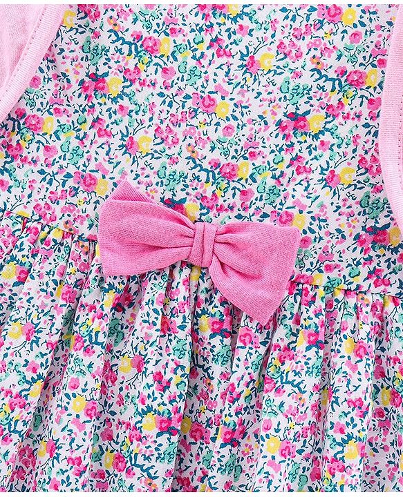 Babyhug 100% Cotton Frock With Full Sleeves Shrug Floral Print - White