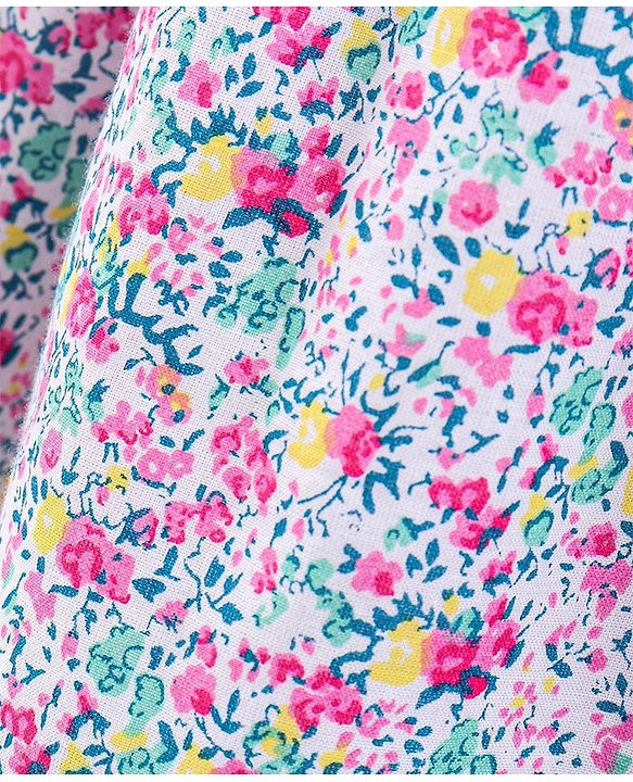 Babyhug 100% Cotton Frock With Full Sleeves Shrug Floral Print - White