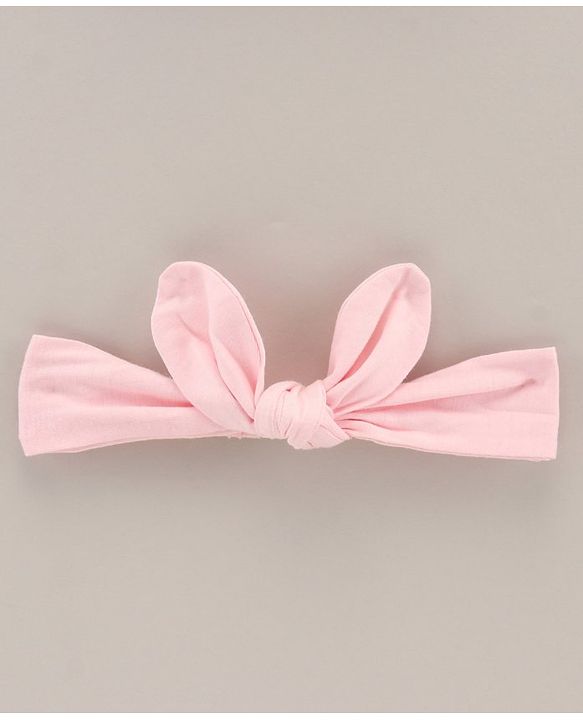 Babyhug 100% Cotton Three Fourth Mesh Frock with Bow and Headband Deer Print - Pink