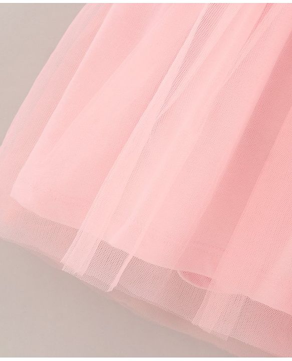 Babyhug 100% Cotton Three Fourth Mesh Frock with Bow and Headband Deer Print - Pink