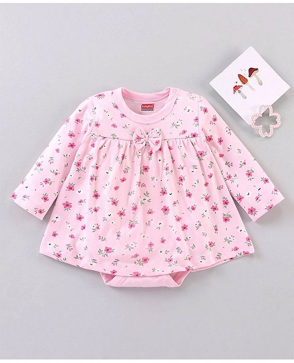 Babyhug 100% Cotton Full Sleeves Onesie Floral Print - Pink