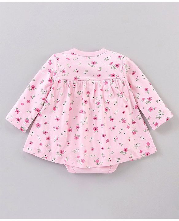 Babyhug 100% Cotton Full Sleeves Onesie Floral Print - Pink