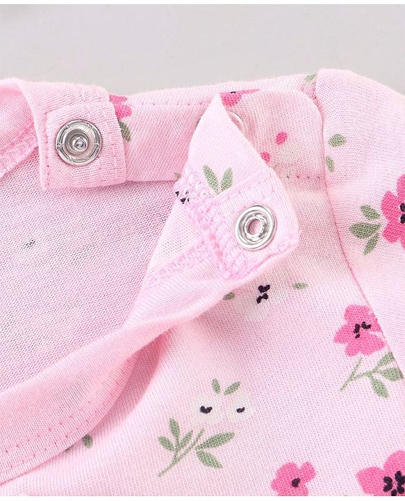 Babyhug 100% Cotton Full Sleeves Onesie Floral Print - Pink