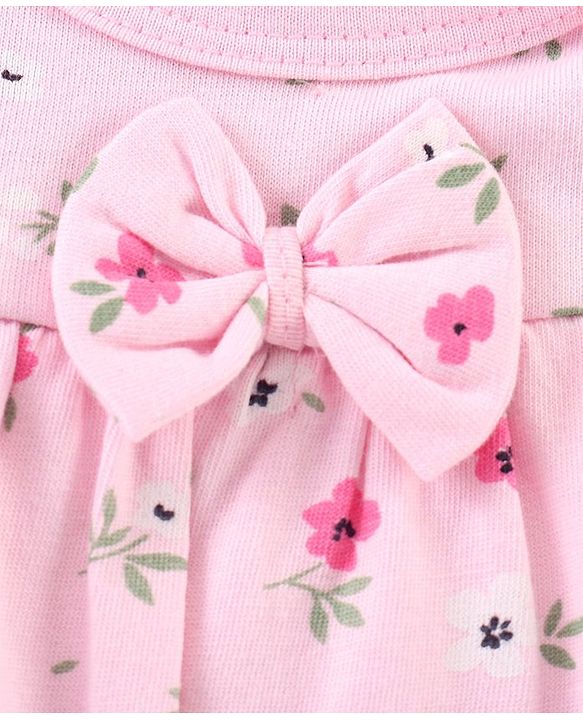 Babyhug 100% Cotton Full Sleeves Onesie Floral Print - Pink